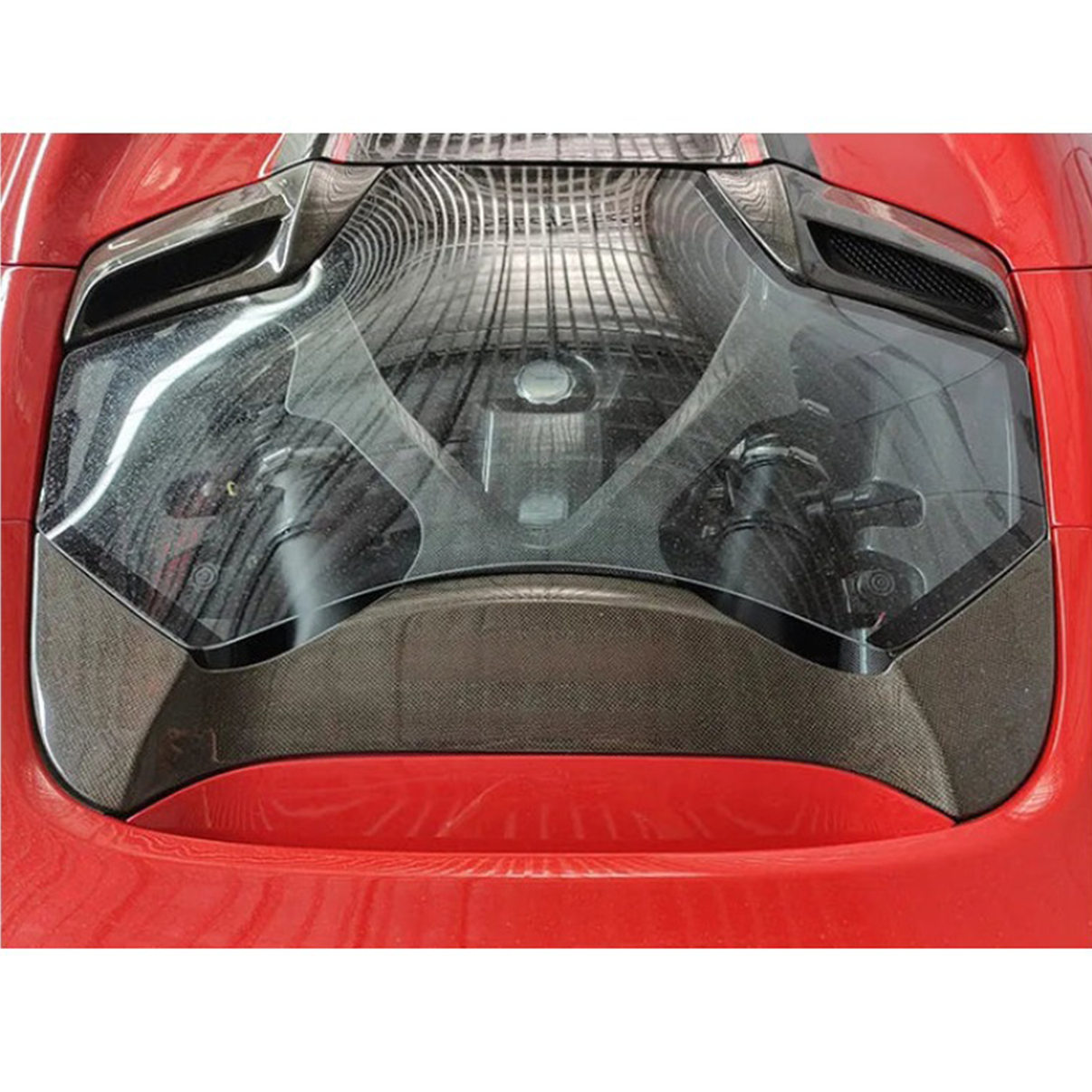 Carbon Fiber Rear Engine Bonnet Cover Window for Ferrari 488 Spyder - Bull Boost Performance