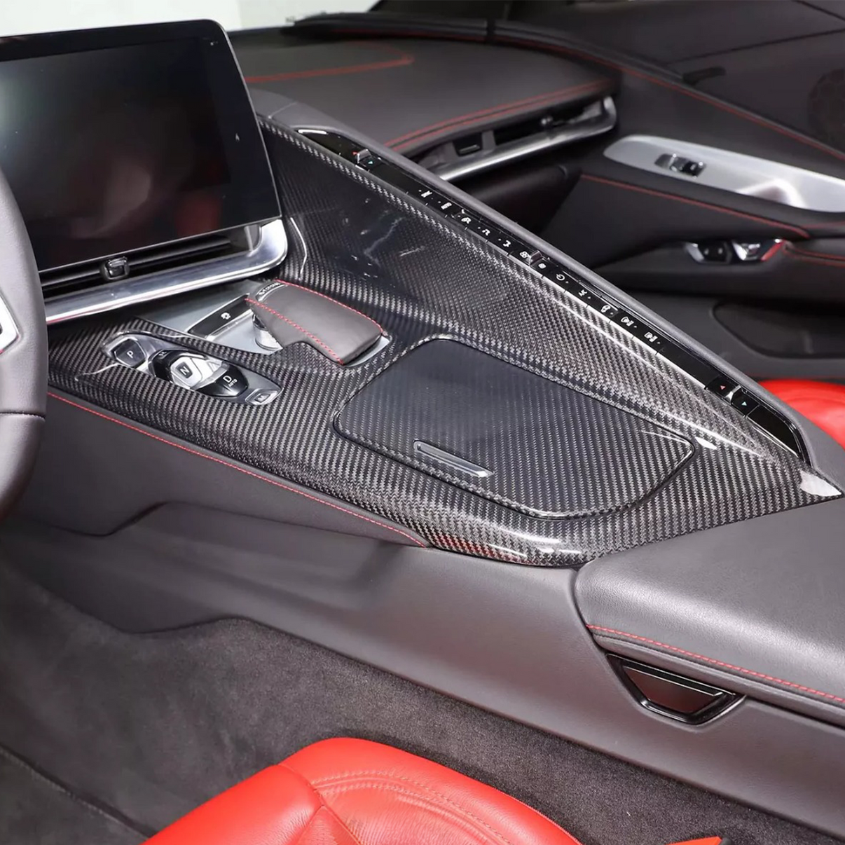 Dry Carbon Fiber Center Console Panel Interior Trim for Chevrolet Corvette C8 - Bull Boost Performance