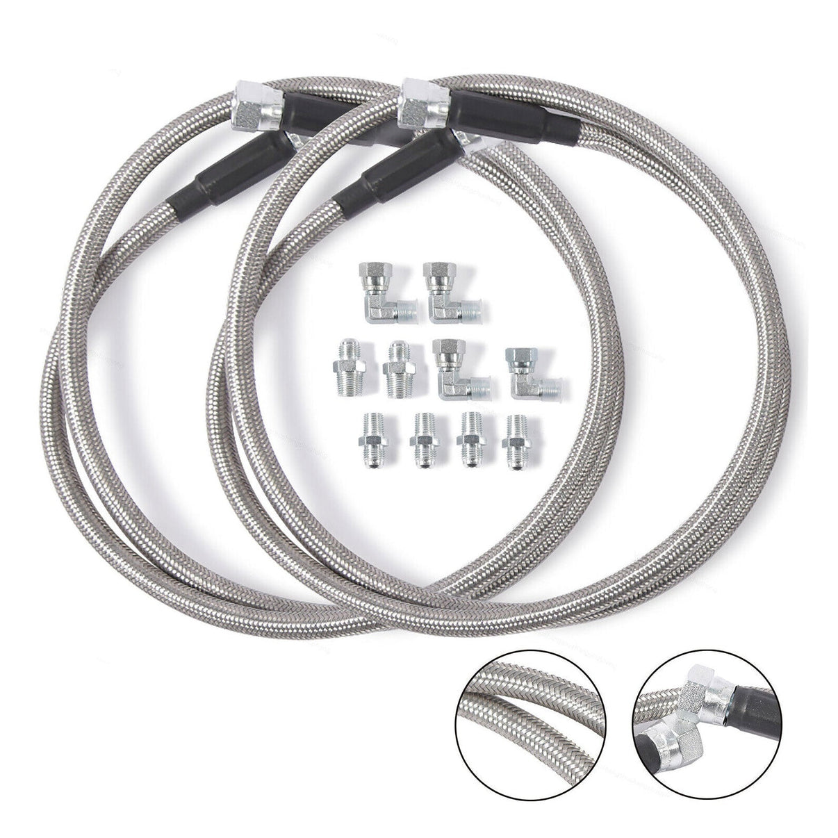 SS Braided Transmission Cooler Hose Lines Fittings TH350 700R4 TH400 52" Length - Bull Boost Performance