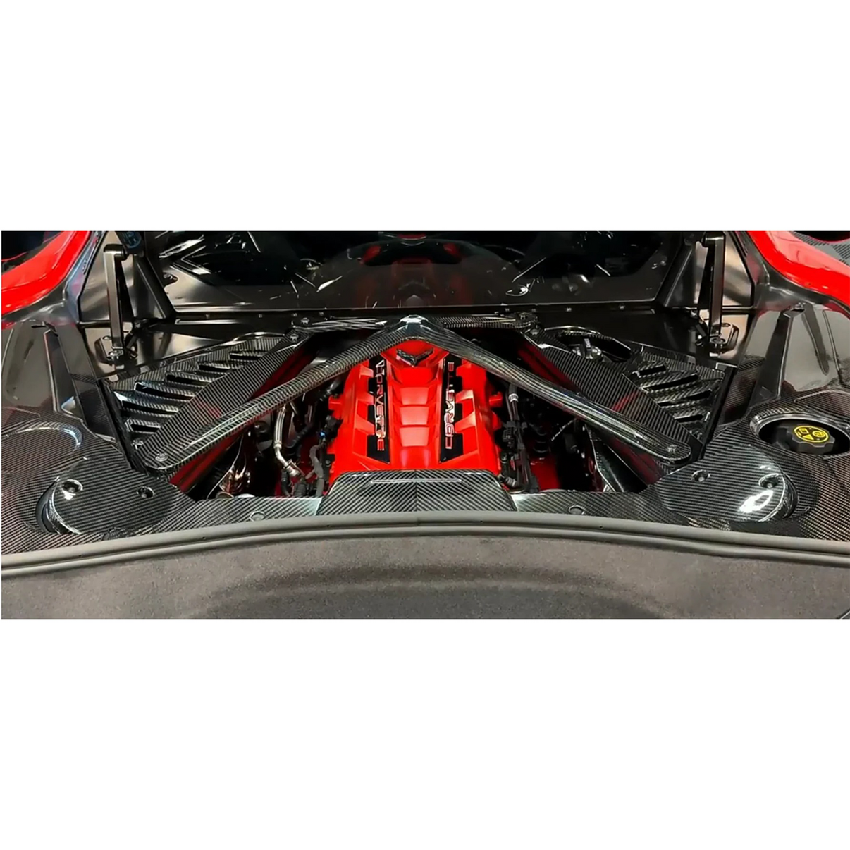 Dry Carbon Fiber Engine Bay X‑Brace for Chevrolet Corvette C8 Z51 Z06 Z07 - Bull Boost Performance
