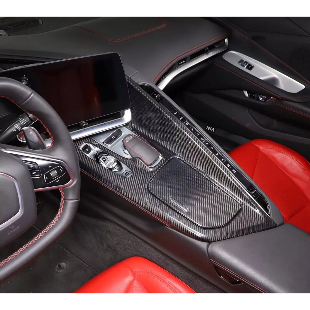 Carbon Fiber Center Console Cover + Cup Holder Lid Cover for Chevrolet Corvette C8 - Bull Boost Performance