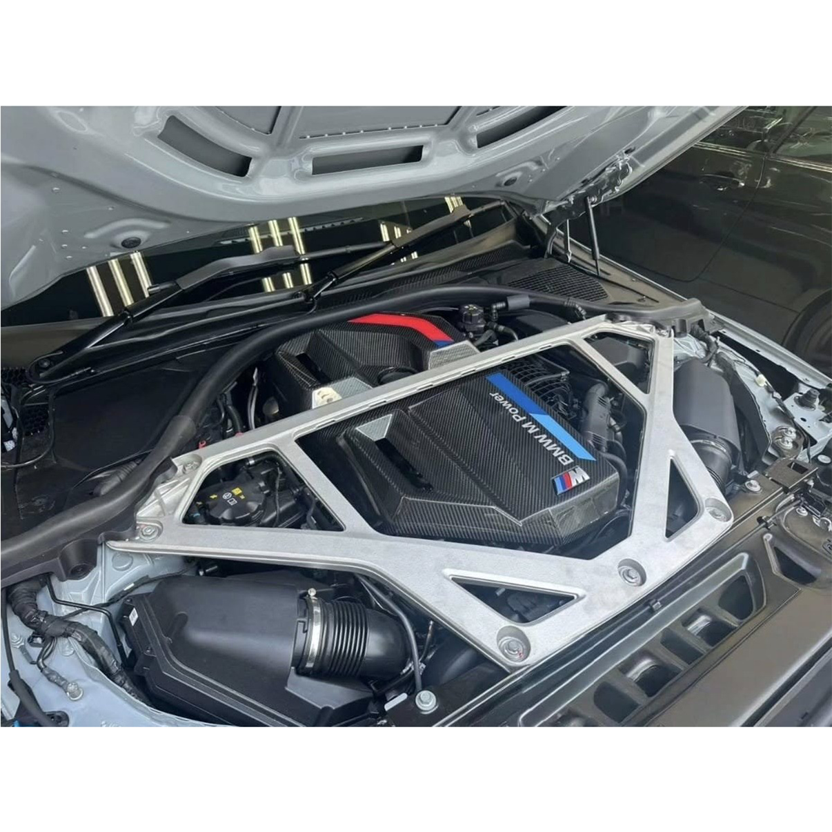 Carbon Fiber Engine Cover w/ M Stripe for BMW G87 M2 G80 M3 G82 G83 M4 - Bull Boost Performance