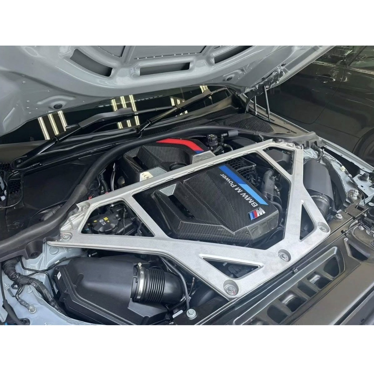 Carbon Fiber Engine Cover w/ M Stripe for BMW G87 M2 G80 M3 G82 G83 M4 - Bull Boost Performance