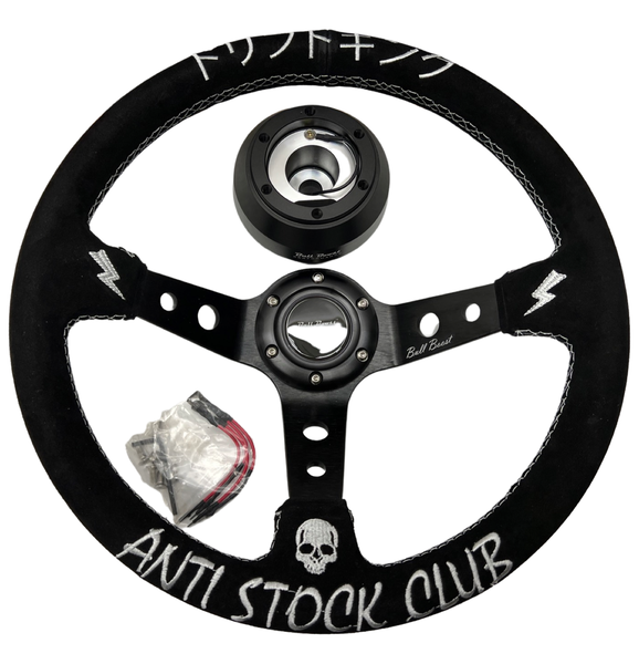 Suede Deep Dish Steering Wheel + Short Hub Adapter Kit For Cadillac Corvette Suburban Neon - Bull Boost Performance