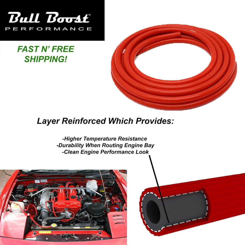 10mm 3/8" ID Vacuum Silicone Hose Racing Line Pipe Tube 3 Feet Per Order (RED) - Bull Boost Performance