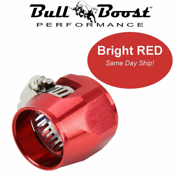 AN8 AN-8  Push On Hose End Cover Clamp Finisher Red Aluminum Anodized Fitting - Bull Boost Performance