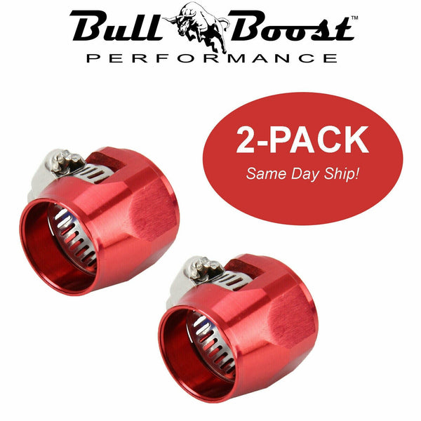 (2-PACK) AN8 AN-8 PUSH ON HOSE END COVER CLAMP  RED ALUMINUM ANODIZED FITTING - Bull Boost Performance