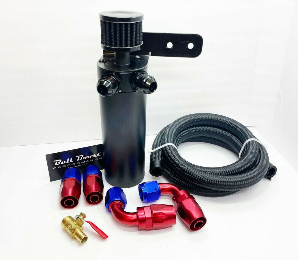 Universal Performance 7.5 oz Oil Catch Can 2 Port -10AN + Mounting Bracket Kit - Bull Boost Performance