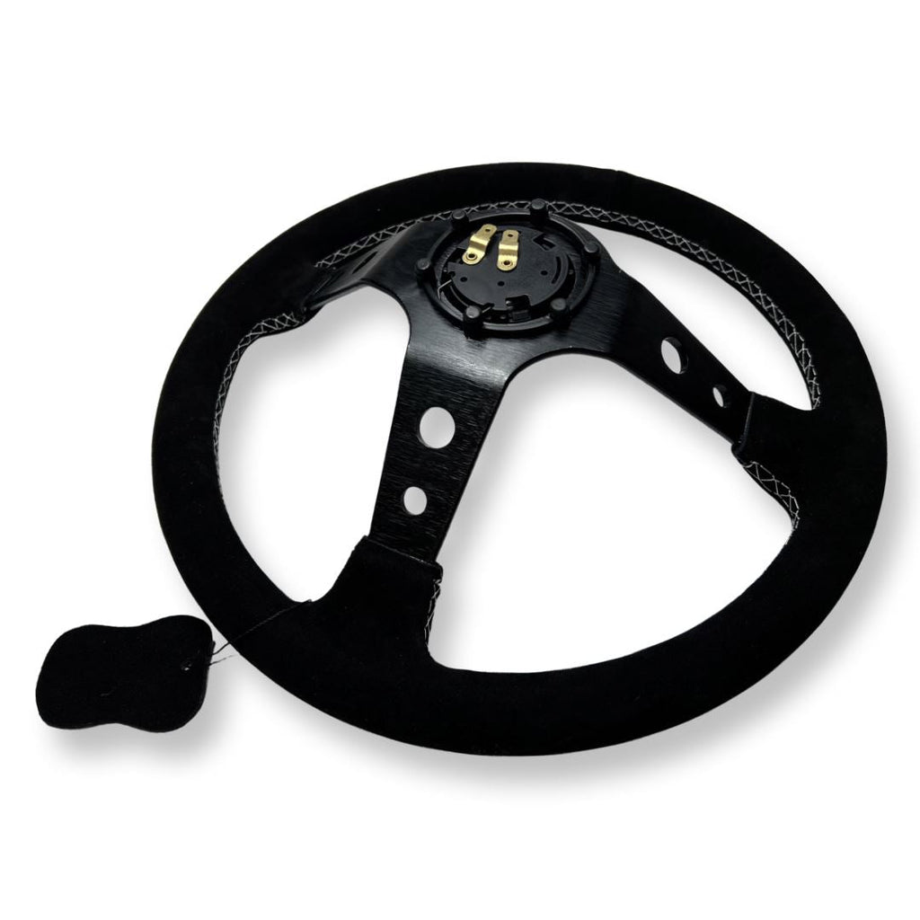 3"DEEP DISH 6-BOLT STEERING WHEEL BLACK SUEDE FOR Dodge GM Buick Chevy Vehicles - Bull Boost Performance