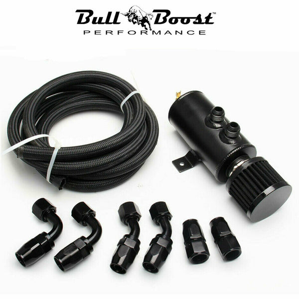 Pro Series Baffled 0.75L 10AN Oil Catch Can Hose Kit and Fittings Universal AN10 - Bull Boost Performance