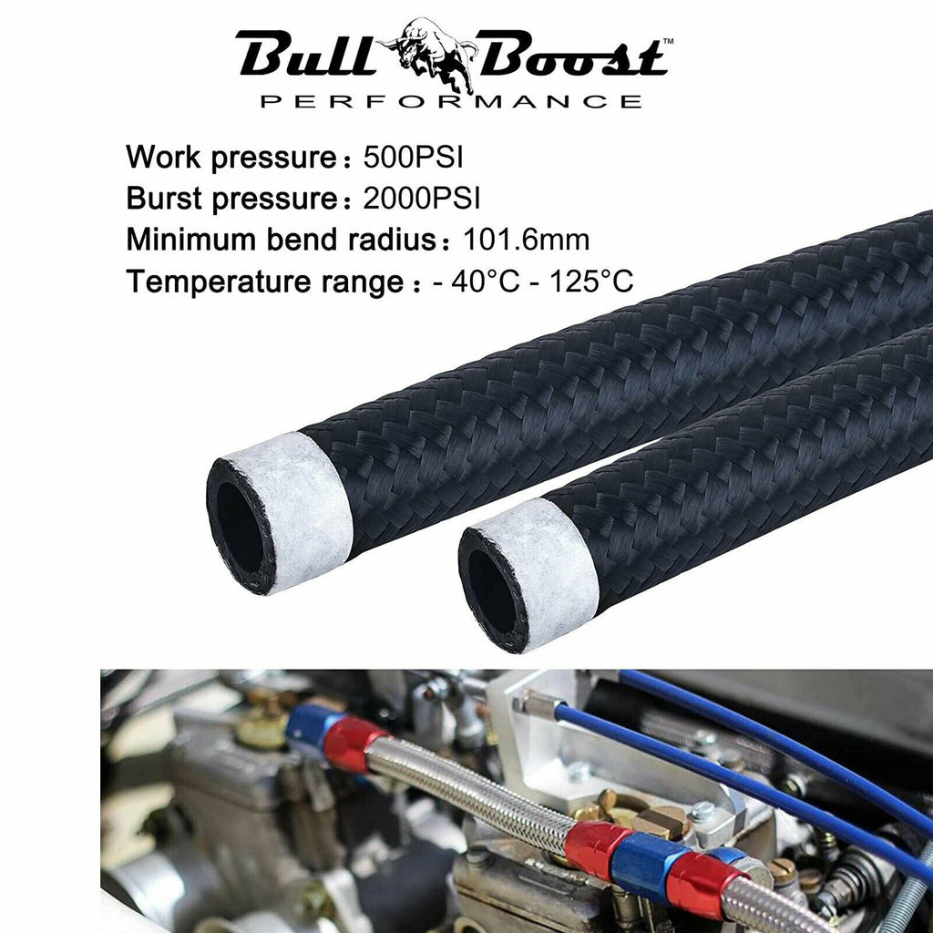 AN16 16AN Black Nylon Braided Stainless Steel Hose / Sold Per Foot - Bull Boost Performance