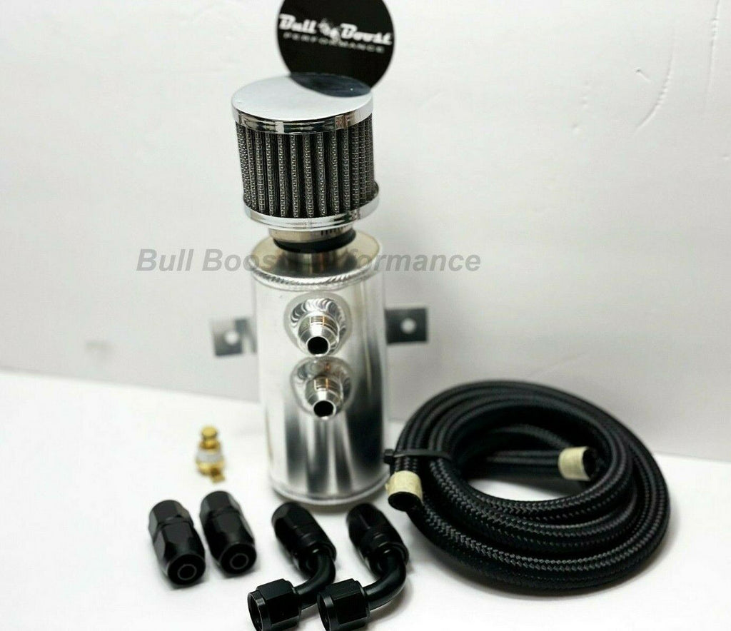 Quick Vent Oil Catch Can Hoses & Fittings Kit K Series K20 K24 10AN Black - Bull Boost Performance