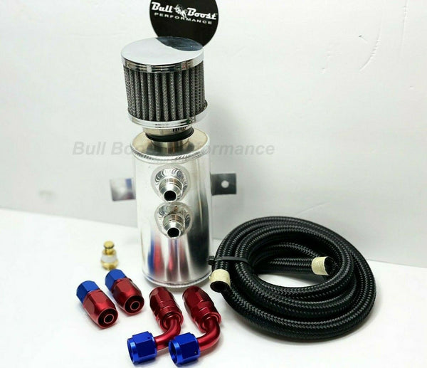 Quick Vent Oil Catch Can Hoses & Fittings Kit K Series K20 K24 10AN Red - Bull Boost Performance