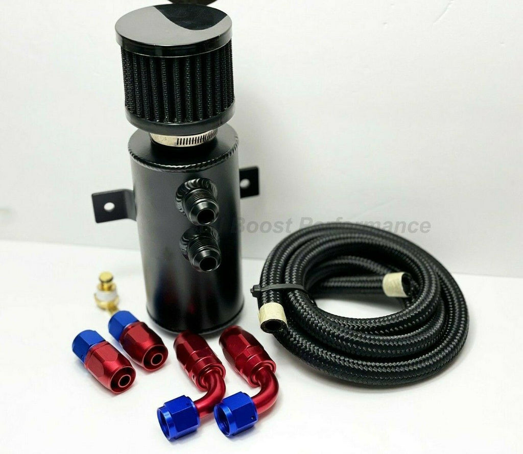 Quick Vent Oil Catch Can Hoses & Fittings Kit K Series K20 K24 10AN Red/Black - Bull Boost Performance