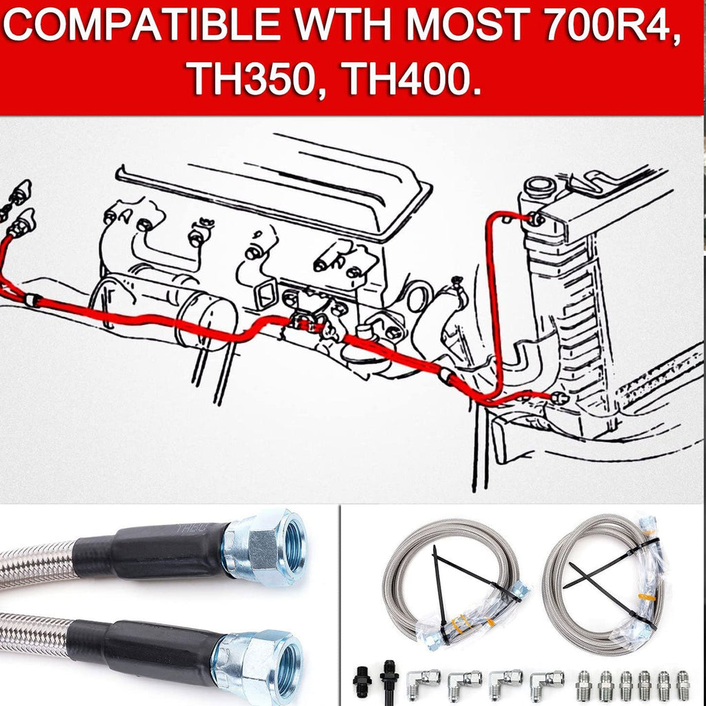 For GM Chevy 1996 &Newer 4L80E Flexible SS Braided Transmission Cooler Hose Line - Bull Boost Performance