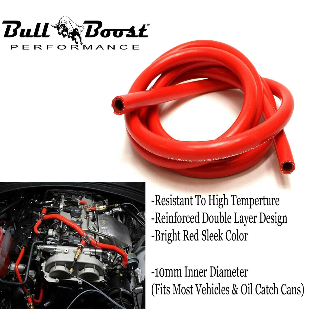 10mm 3/8 RED Vacuum Silicone Hose Racing Line Pipe Tube 4 Feet Per Order - Bull Boost Performance