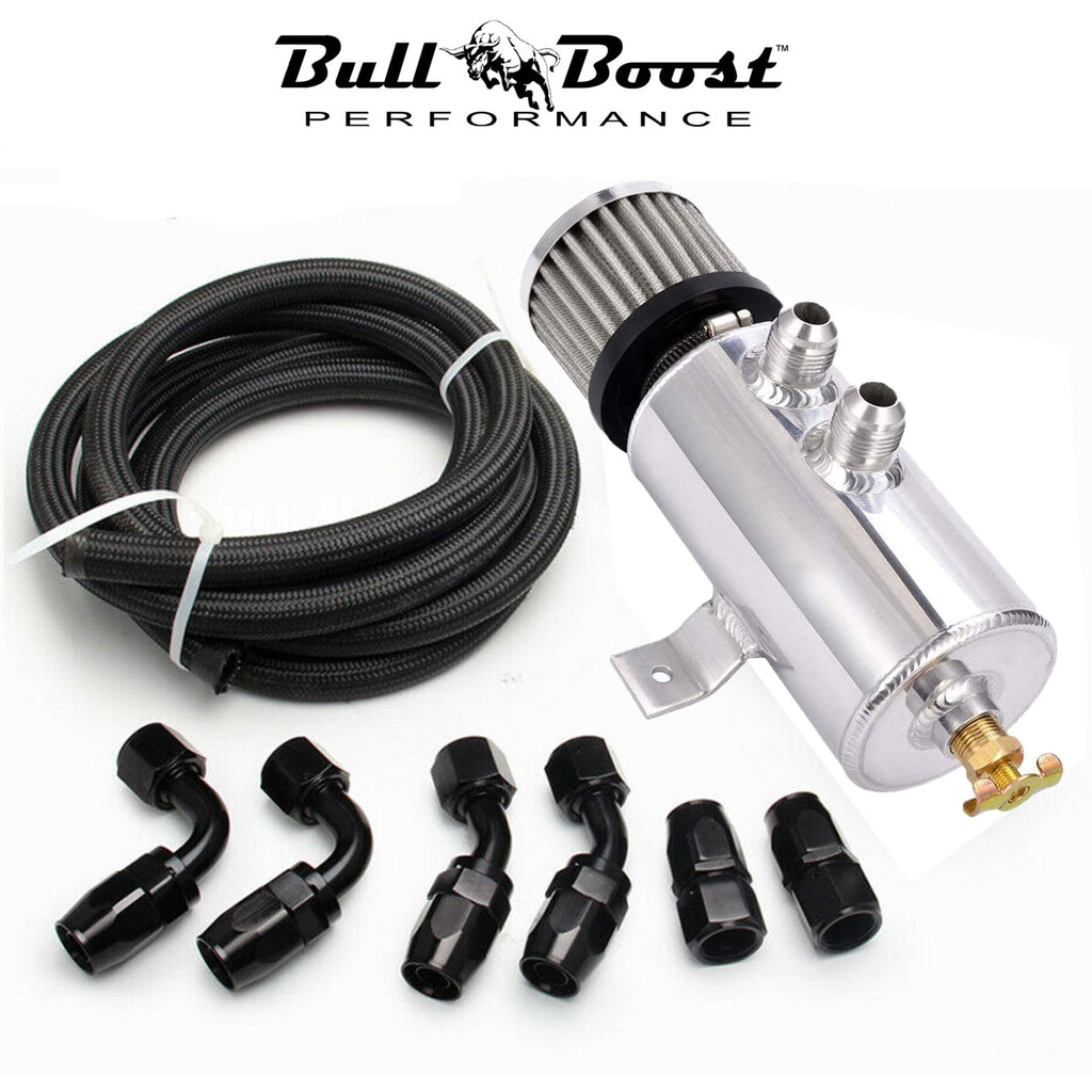 Universal Polished Oil Catch Can 2 Port -10AN Breather 750mL Baffle Tank - Bull Boost Performance