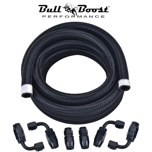 AN10 -10AN Fitting Stainless Steel Braided Oil Fuel Hose Line Kit 10Feet Black - Bull Boost Performance