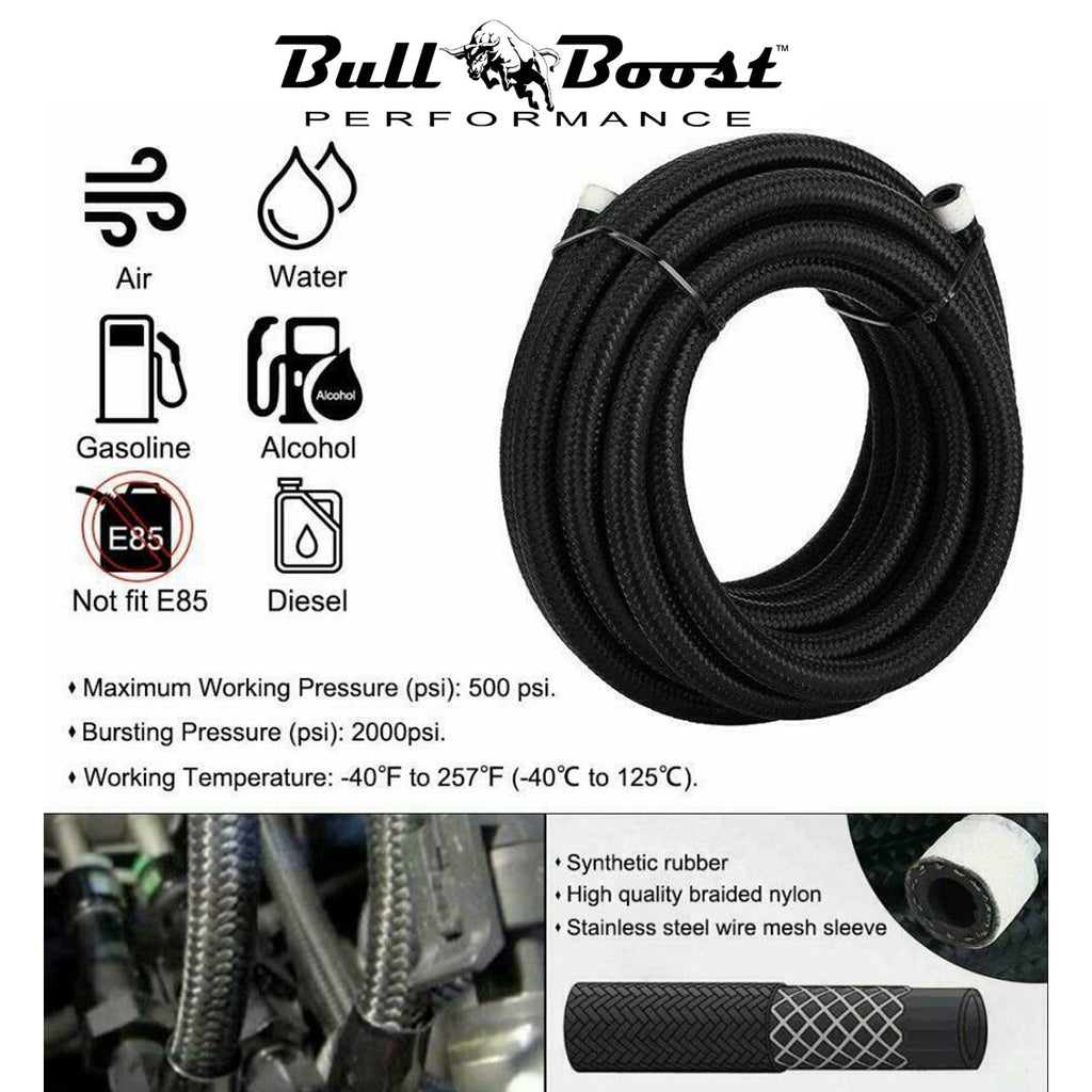 -6 AN Braided 3-8 Fuel Line Oil-Gas-Fuel Hose Line Aluminum Hose End Fitting - Bull Boost Performance