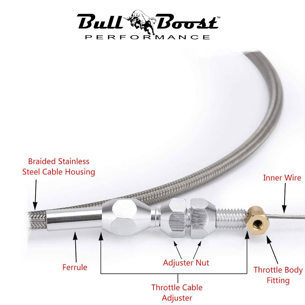 36" Stainless Steel Braided Throttle Cable Fit LS1 Chevy 4.8 5.3 5.7 6.0 Engine - Bull Boost Performance