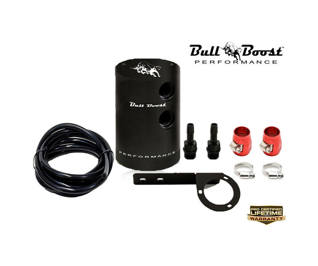 BLACK Micron Filtered Baffled Oil Catch Can System Kit - Bull Boost Performance