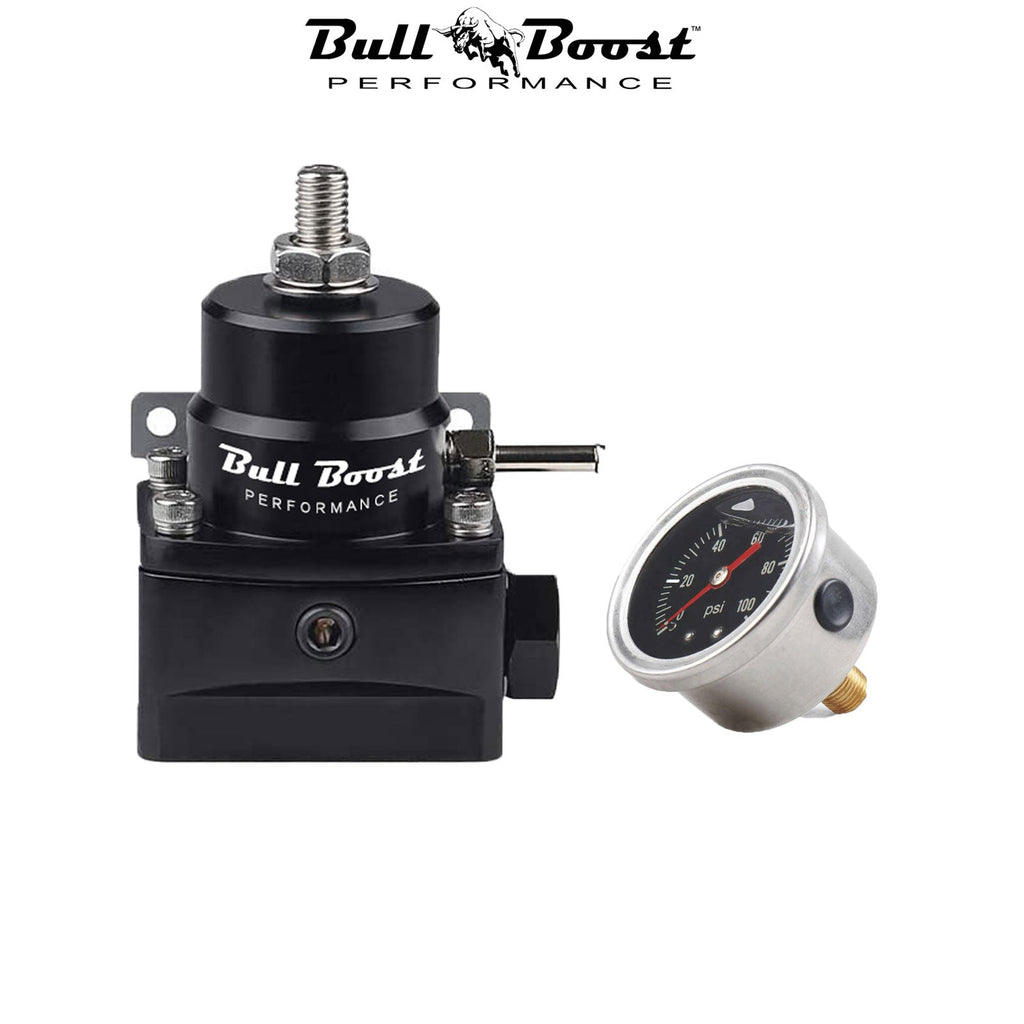 Stealth Adjustable Fuel Pressure Regulator Kit W- 100PSI Oil Gauge AN-6 Hoses - Bull Boost Performance