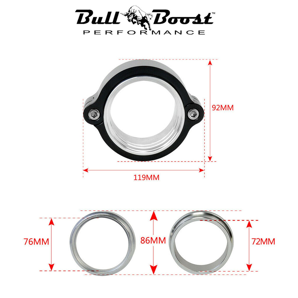 3 Inch 76mm Aluminum HD Clamp Intake V-band Clamp Intercooler Pipes Black - Bull Boost Performance