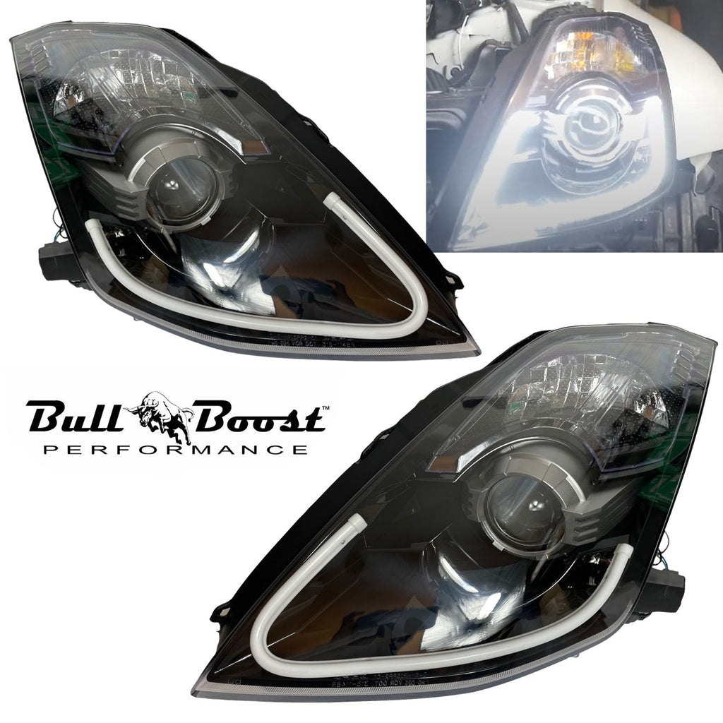 2003-2009 Nissan 350Z Z33 Fairlady Smoke LED "HID Type" DEPO Headlights - Bull Boost Performance