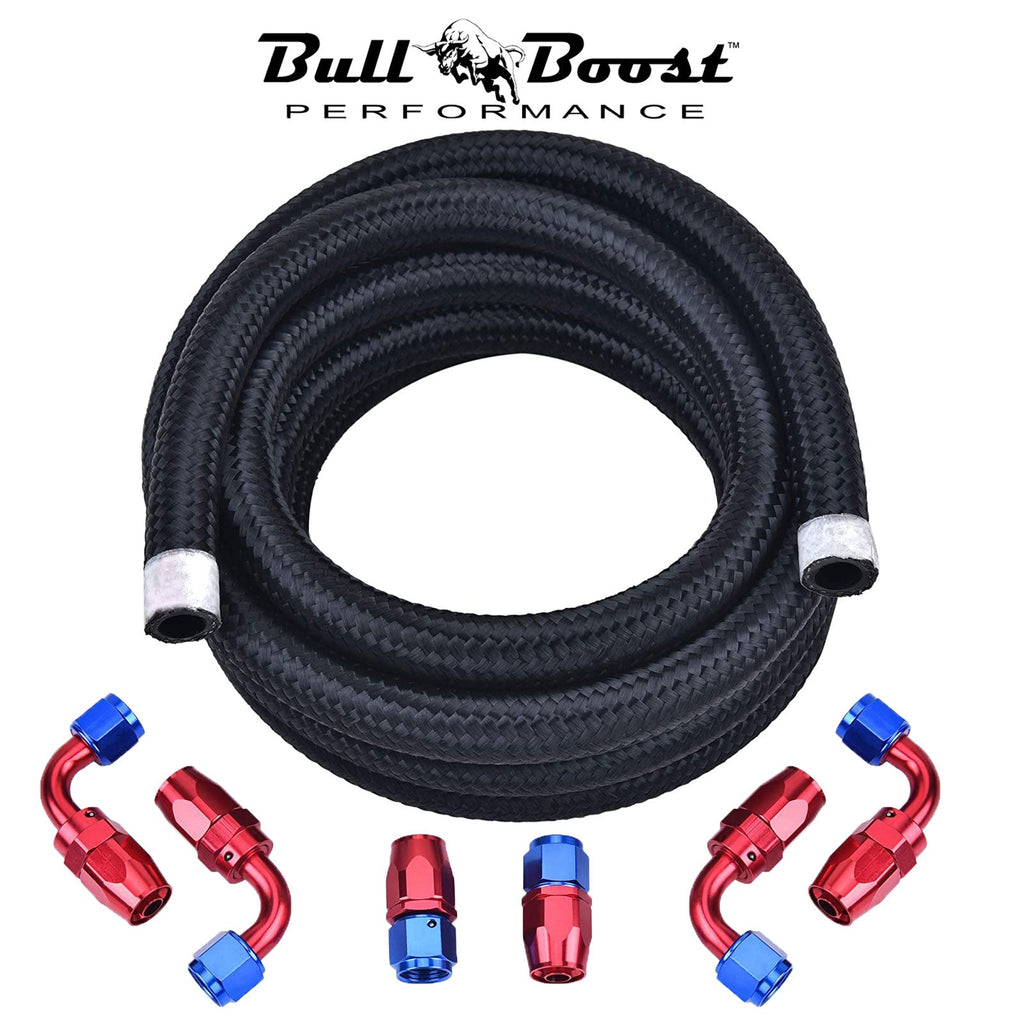 -8 AN Braided Fuel Line Oil-Gas-Fuel Hose Line Aluminum Hose End Fitting - Bull Boost Performance