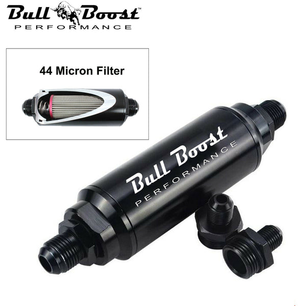 44 Micron Fuel Filter Inline -6AN -8AN -10AN Universal High Flow Turbo Billet - Bull Boost Performance