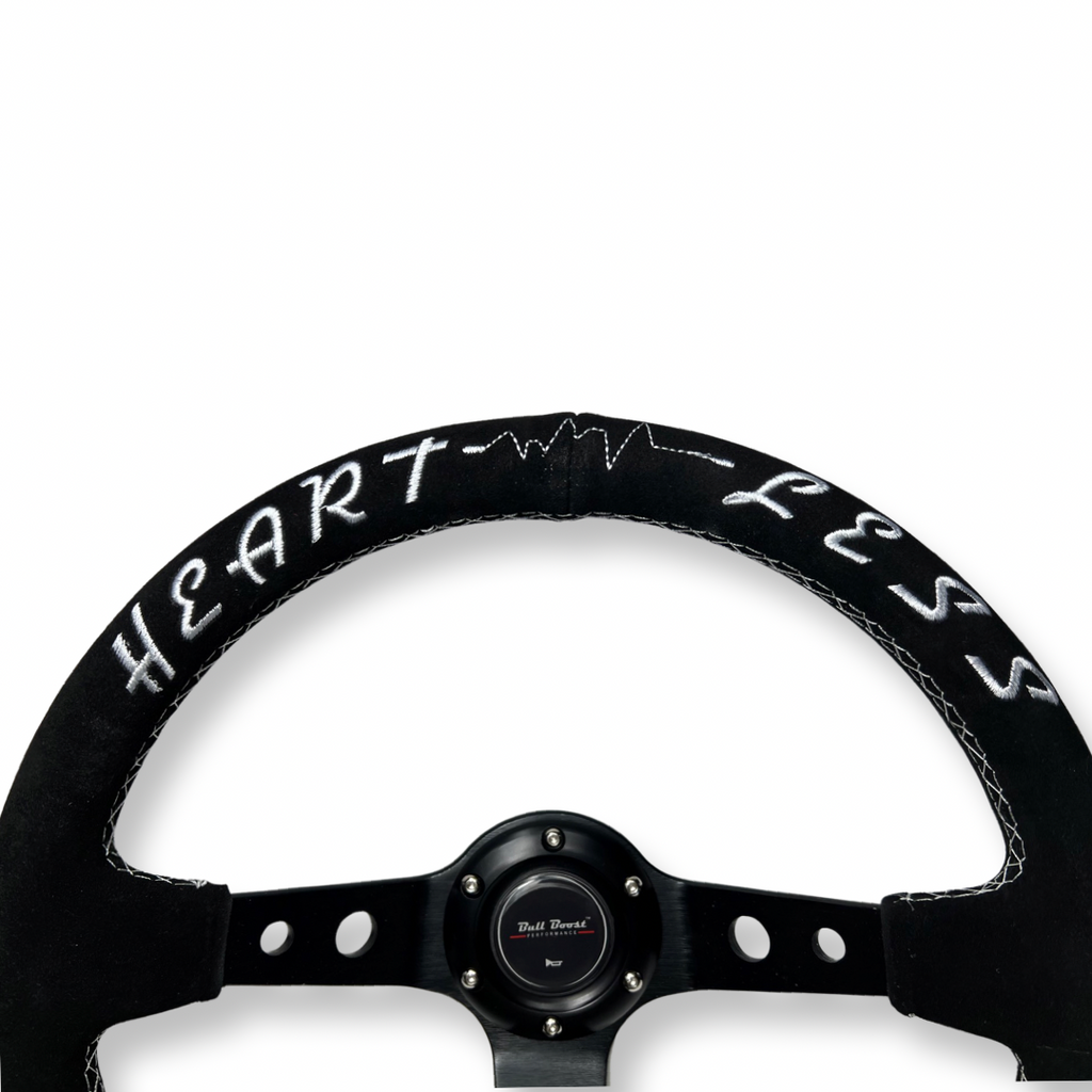 Universal 350mm 3"Deep Dish 6-Bolt Steering Wheel Black Suede Heartless - Bull Boost Performance