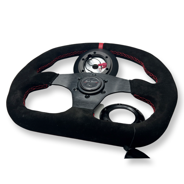 Suede Steering Wheel + Short Hub Adapter Kit For Eclipse Lancer Galant 3000GT Mirage - Bull Boost Performance