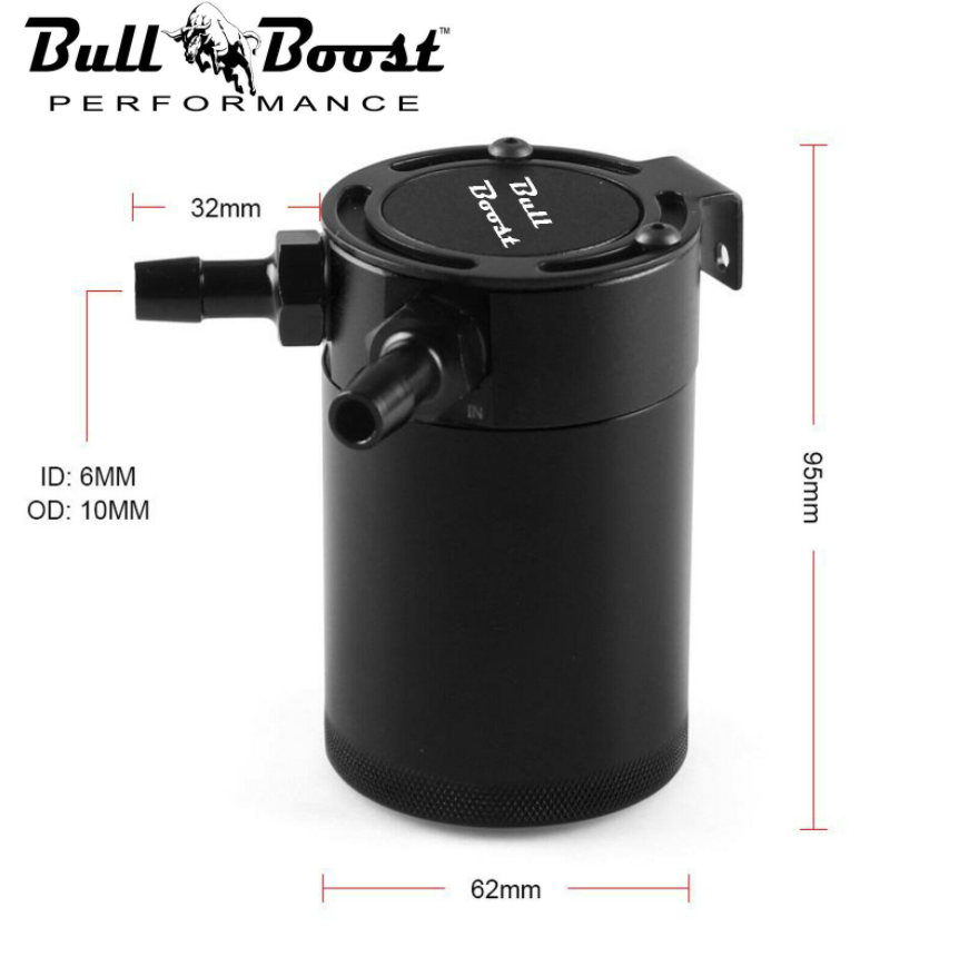 BLACK Micron Filtered Baffled Oil Catch Can System Kit - Bull Boost Performance