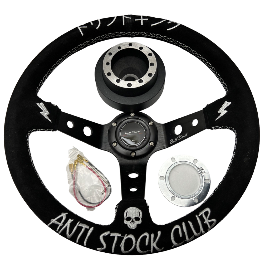 Short Hub Adapter + Suede Steering Wheel For 02-06 Mini Cooper E90 - Bull Boost Performance