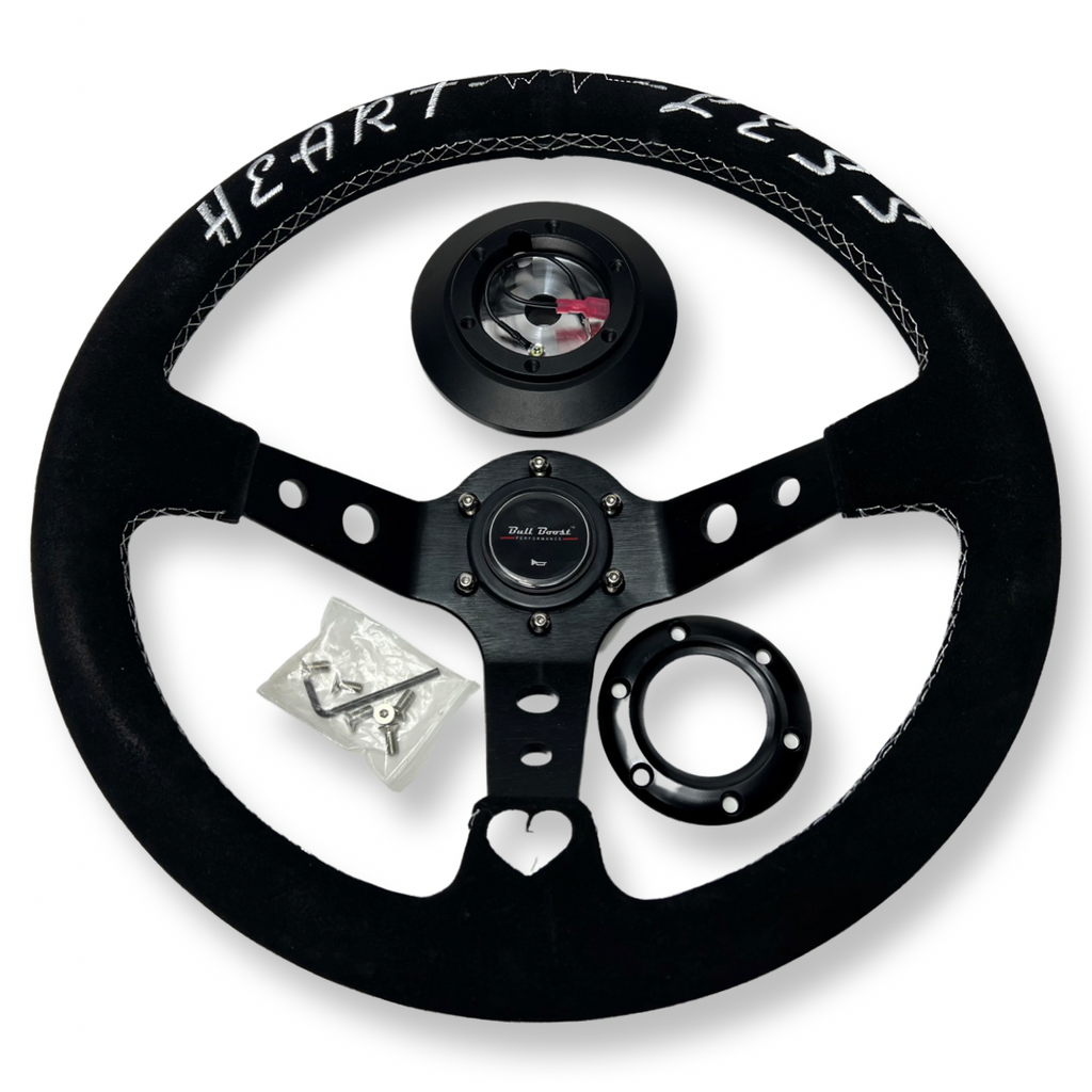 350mm Suede Steering Wheel + Short Hub Adapter for 83-04 Ford Mustang / 89-92 Ford Ranger - Bull Boost Performance