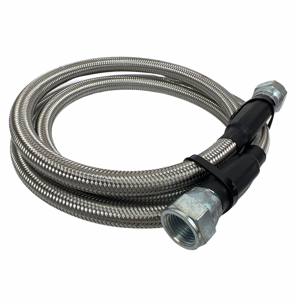 SS Braided Transmission Cooler Hose Lines Fittings TH350 700R4 TH400 52" Length - Bull Boost Performance