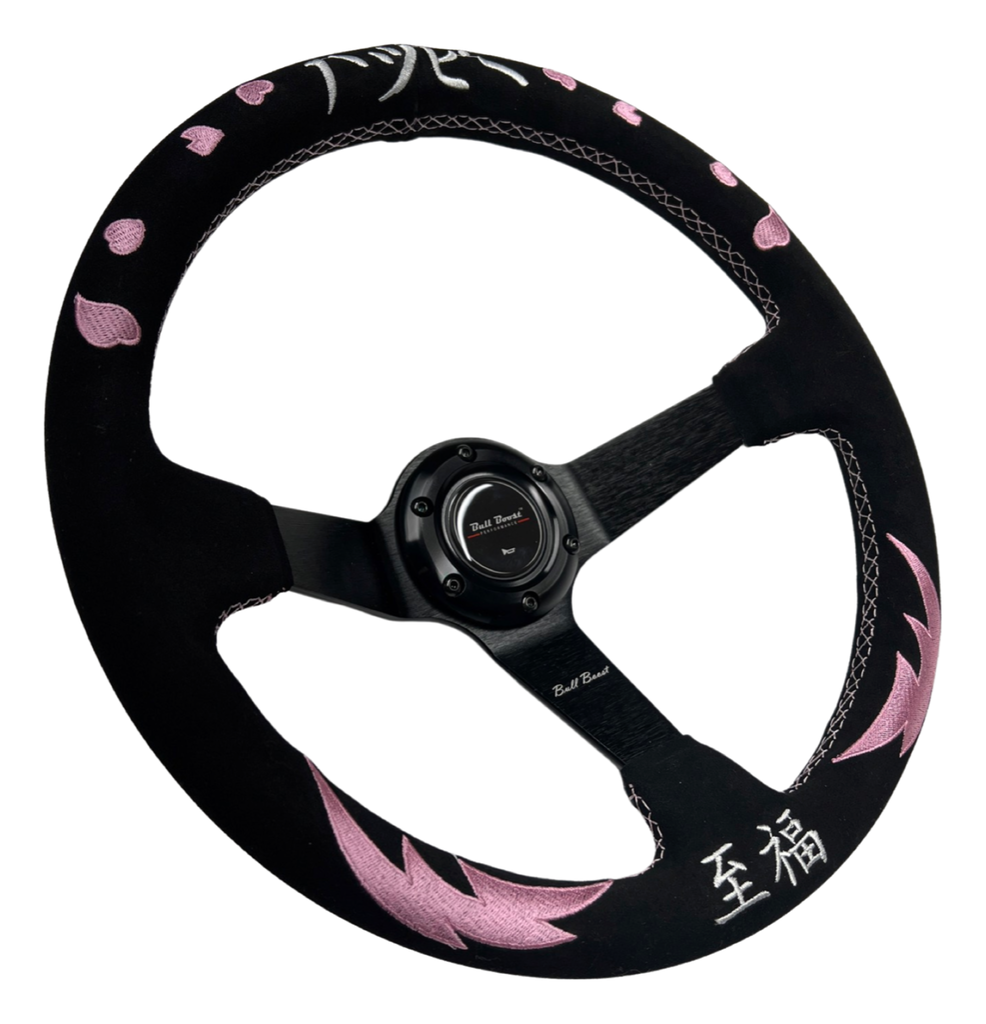 Pink Bliss Heart Suede Leather Steering Wheel Hub Adapter Kit For Impreza WRX Legacy - Bull Boost Performance