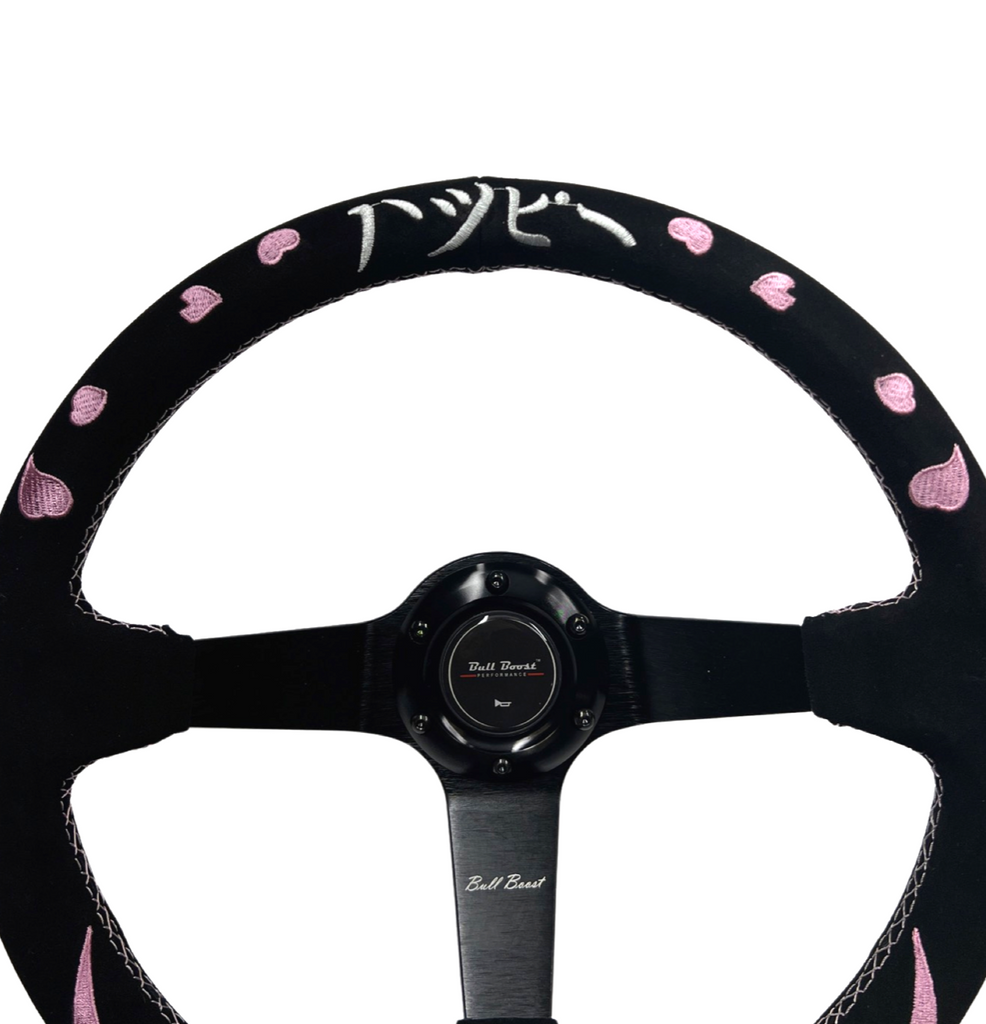 Pink Bliss Suede Steering Wheel + Hub Adapter for Toyota Chaser KE70 AE71 AE82 AE86 Supra Corolla - Bull Boost Performance