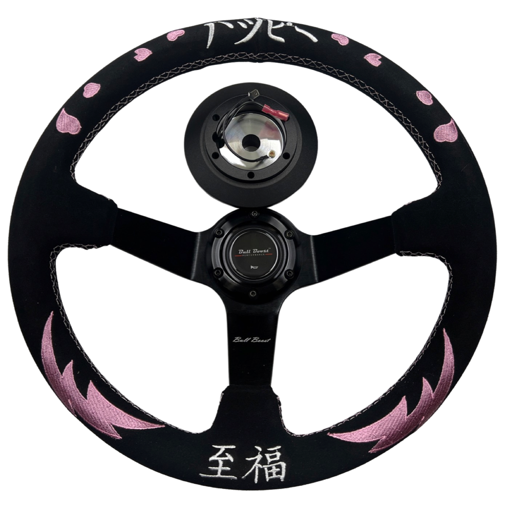 Pink Heart Bliss Deep Dish Steering Wheel + Short Hub Adapter Kit For Toyota Camry MR2 4Runner Supra Tacoma - Bull Boost Performance