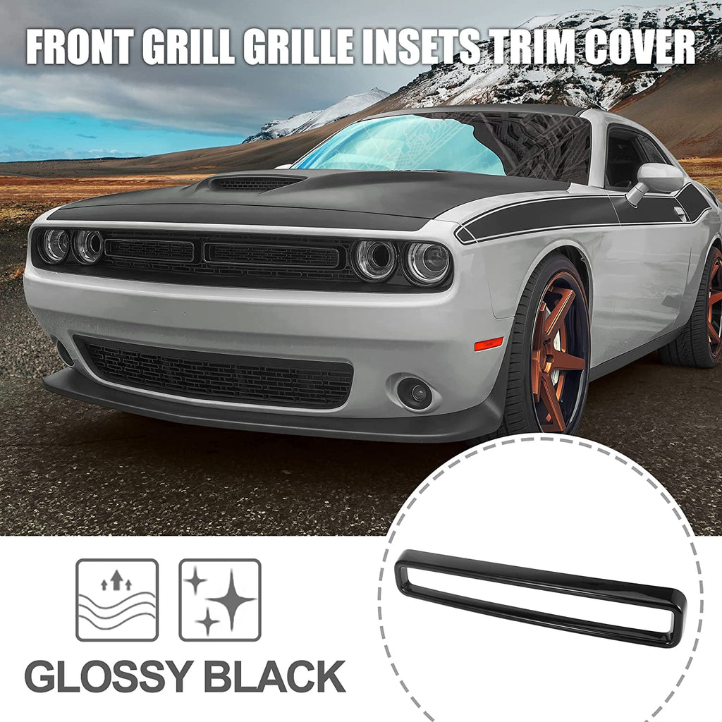 1 Set Black Front Grill Grille Inserts Guards Cover Trim for Dodge Challenger 2015-2022 - Bull Boost Performance