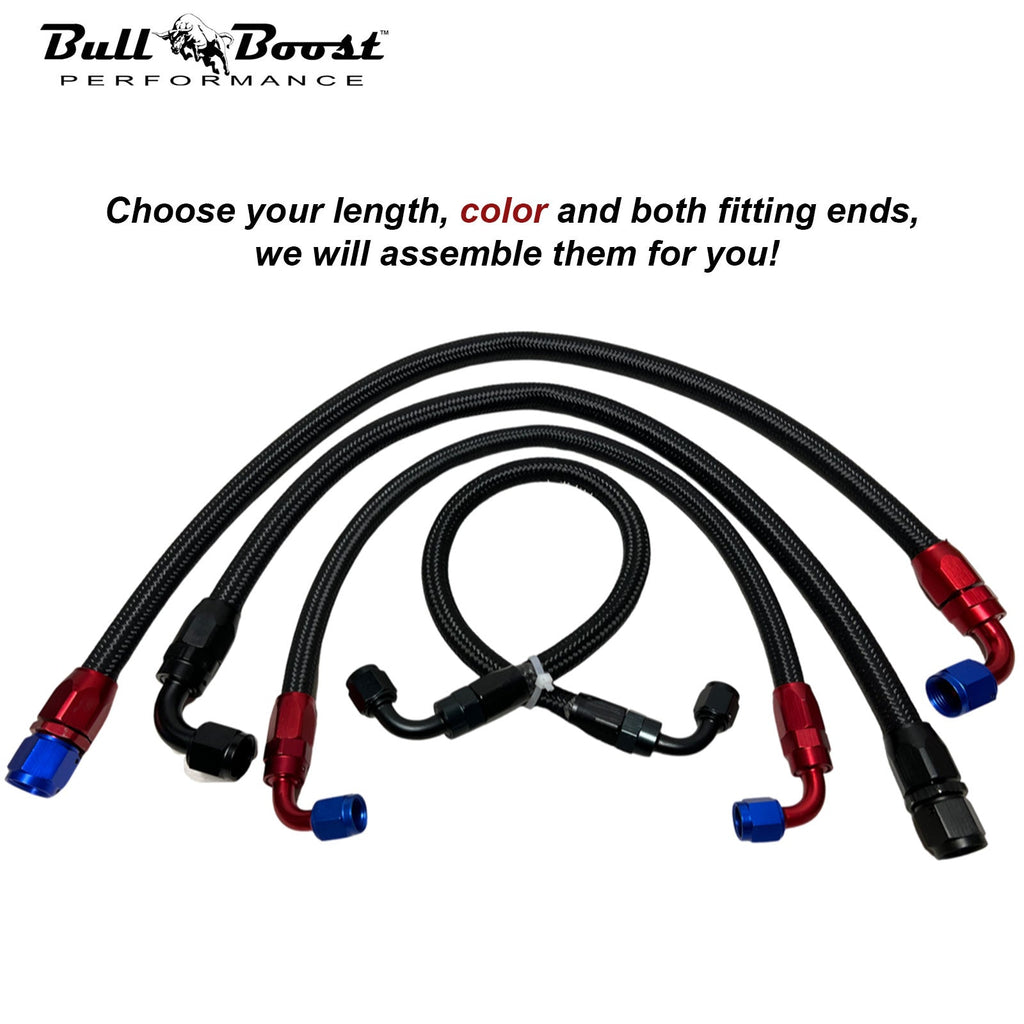 Black Fuel Hose Oil Fuel Gas Line AN6-AN8-AN10 Nylon Braided / BUILD YOUR OWN - Bull Boost Performance