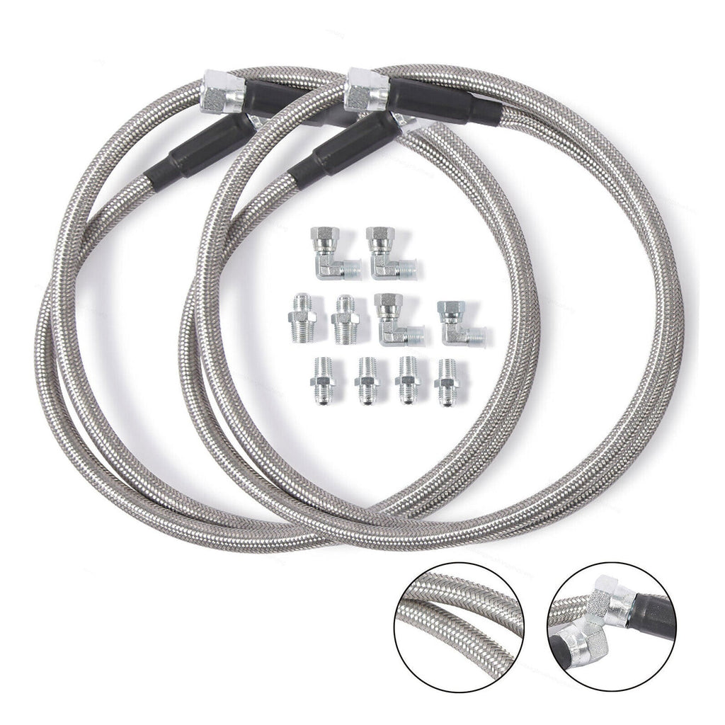 SS Braided Transmission Cooler Hose Lines Fittings TH350 700R4 TH400 52" Length - Bull Boost Performance