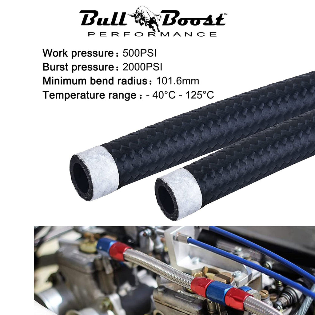 Black Fuel Hose Oil Fuel Gas Line AN6-AN8-AN10 Nylon Braided / BUILD YOUR OWN - Bull Boost Performance