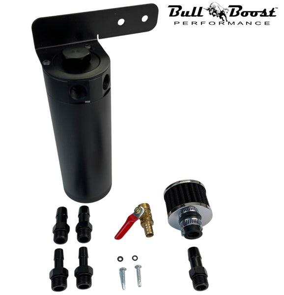 Universal Oil Catch Can Reservoir Tank Black Polish Baffled 7.5 oz Large - Bull Boost Performance