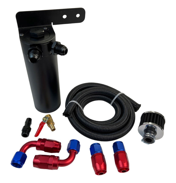 Red Universal Oil Catch Can XL 2Port -6AN + Mounting Bracket Kit + Filter 7.50z - Bull Boost Performance