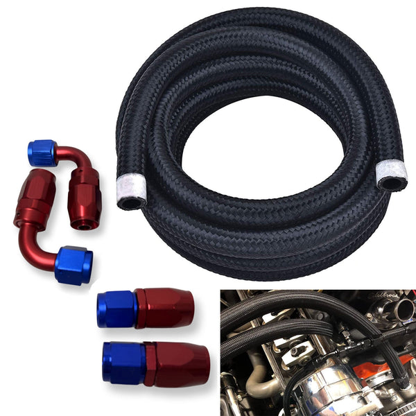 10AN/8AN/6AN Fitting Stainless Steel Braided Oil Fuel Hose Line Kit 5Feet Red - Bull Boost Performance