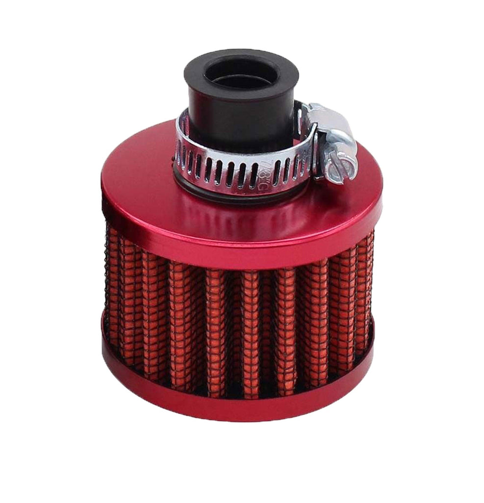 Universal 12mm Crankcase Vent Intake Mini Cone Air Breather Filter Chrome RED - Bull Boost Performance