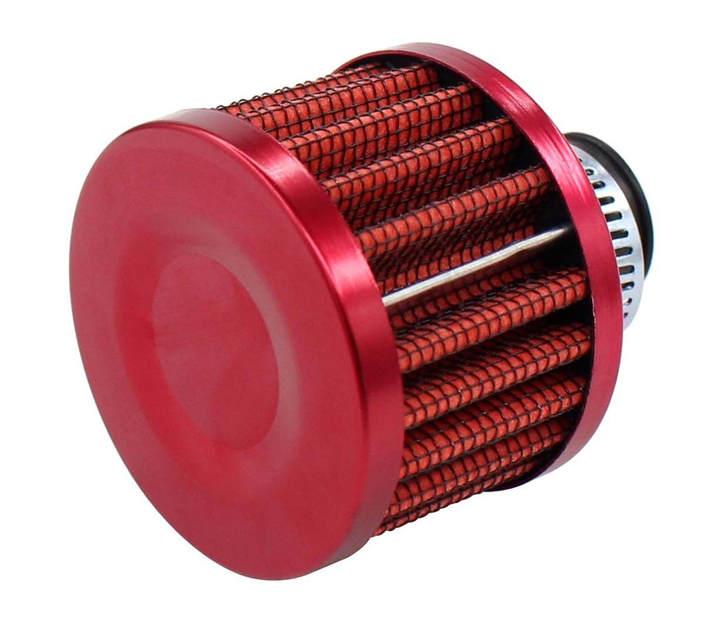 Universal 12mm Crankcase Vent Intake Mini Cone Air Breather Filter Chrome RED - Bull Boost Performance