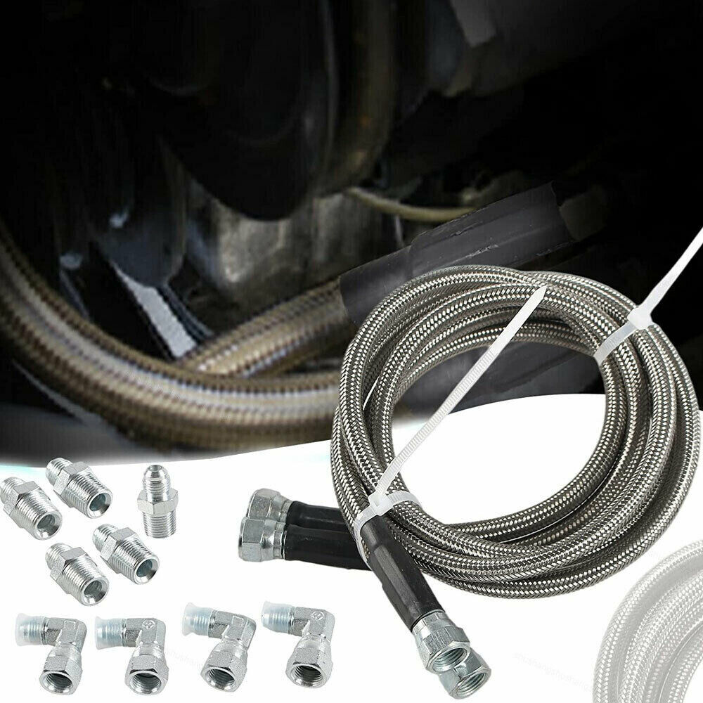 SS 52"Length Braided Transmission Cooler Hose Line Fitting For TH350 700R4 TH400 - Bull Boost Performance